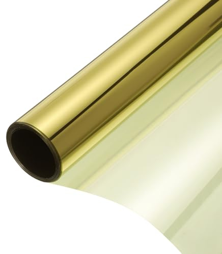 sourcing map Reflective Window Film One Way Daytime Mirror Privacy Film Sun Block Explosion-Proof PET Material Glass Paper Door Covering Stickers, Gold Silver 29.5x6.5'