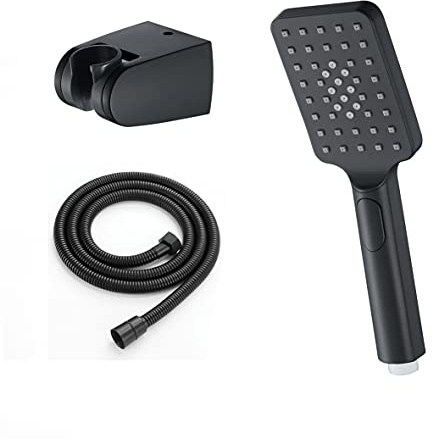 VNNHGB Handbrausen, schwarzes Handbrausenset, quadratischer ABS-Duschkopf, wassersparender Handbrausenkopf mit 1,5 m Edelstahl-Brauseschlauch und Halterung, Ba