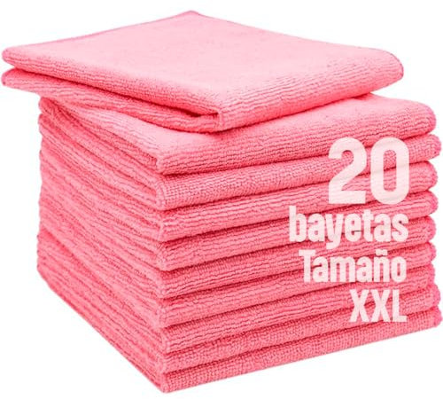 Clim Profesional 20 Bayetas de Microfibra Adi-Plus XXL Extra Grandes Color Rosa Paños Multiusos 40x40CM Súper Absorbentes y Reutilizables. Limpieza en Cocinas, Hogar y Superficies
