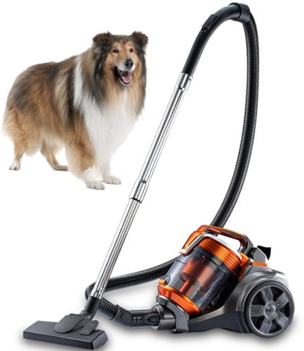 Cyclonic Bagless Cylinder Vacuum Cleaner - HEPA Filter, Lightweight, Low Noise, Extendable Hose, Attachments Included - Ideal for Carpet and Hard Floors