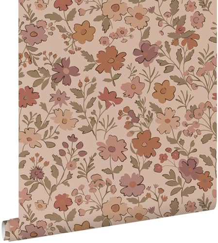 papier peint fleurs rose terracotta 53 cm x 10.05 m - ESTAhome