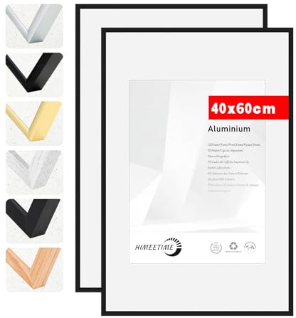HIMEETIME® 2x Bilderrahmen 40x60 cm,Aluminium-Metall,Schwarz,Posterrahmen zum Aufhängen im Hoch- & Querformat,bruchsicheres Kunstglas,– Nur zur Wandmontage