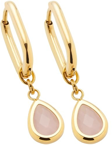 JEWELS BY LEONARDO Ohrringe Ciao Rosy • 1 Paar Ohr-Hänger aus goldfarbenem Edelstahl • tropfenförmiger rosa Stein • Schmuck Geschenk für Frauen • 024973