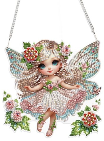 JISHSHAY Diamond Art Hanging Diamond Painting Sun Catchers Gem Art Table Wind Chimes Gem Painting Hanging Pendant Mosaic Kits for Adults Suncatchers Window Hangers with Special Drills Fairy Elf