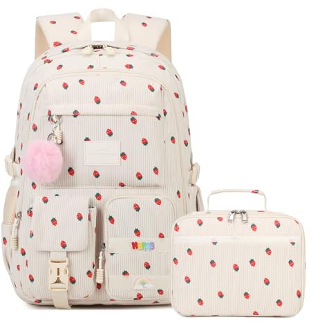 Lmwzh mädchen for schulrucksack teenager schulranzen mädchen for schultasche Cordrucksack(z-Erdbeer)