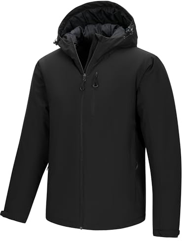 33,000ft Herren Skijacke Wasserdicht Winddicht Winterjacke Warme Fleece Gefüttert Windbreaker Fleecejacke Regenjacke mit Kapuze für Wandern Fahrrad Skifahren Schwarz M
