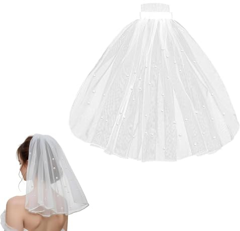 WLICCHS Wedding Bridal Veil with Rhinestones, Bridal Veil Short with Comb, White Bridal Tulle with Comb Wedding Veil for Hen Party, White