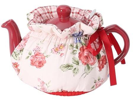 LONGDON HOMEONE Teewärmer Für 500–600 Ml Teekanne, Baumwolle, Hält Warm Und Ist Ein Dekorativer Kannenwärmer, Isolierter Wärmer Mit Vintage Blumenmuster, Teekessel Abdeckung. (Weiße Rose)