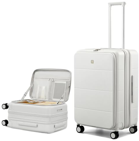 Hanke Erweiterbarer Hartschalenkoffer Mittelgroß Frontöffnung Koffer Hartschale mit TSA-Schloss & 360° Spinner Silent-Räder 61cm(69L), Rauchweiß