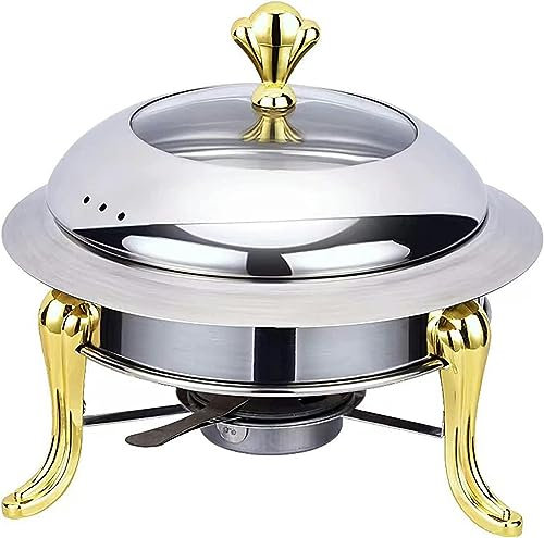 JKJZSALJ Set da Buffet in Acciaio Inox con Coperchio in Vetro,Scaldavivande E Scaldavivande da 28 Cm per Matrimoni,Feste,Banchetti,Eventi di Catering,Gold