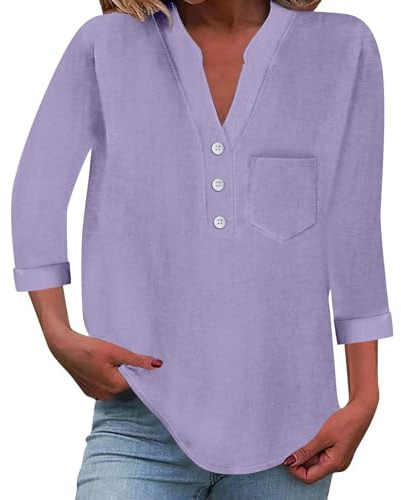 Blouse Femme Chic et élégant Blouse Femme Ete Haut Manches Longues Chemise Coton Plage Blanche Cintree Ethnique Longue Gaze De Chemises Femmes 3/4 Chic Et Élégant