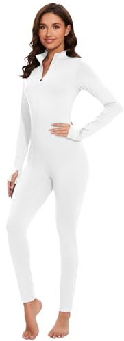VUTRU Mono deportivo para mujer, largo y ajustado, de cuello alto, con cremallera, forro polar, una pieza, sexy, para yoga, beige, S