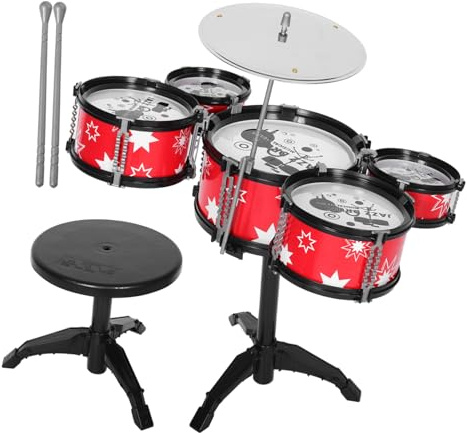 FRCOLOR Batería Infantil De Kit De Percusión Mini para Niño Niña y Niñas Instrumento Musical Realista De Abs con Banco Palos Diseño Resistente para Desarrollo Musical Temprano