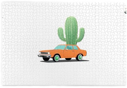 Yyhwhjde Lot de 1 000 puzzles éducatifs en bois pour soulager le stress Motif cactus à côté de la voiture