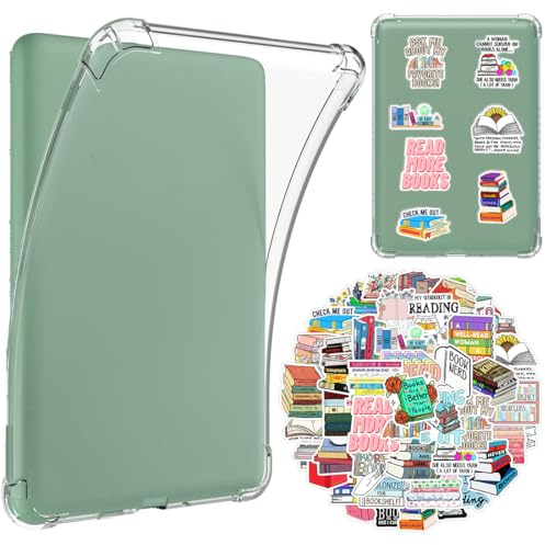 KIRZAX Kindle Hülle 6 Zoll: Transparent für 11. Gen 2024/2022 (Modell RS23CV/C2V2L3), Kratzfeste Silikonrückseite, Gratis 50 Kindle Lese-Sticker