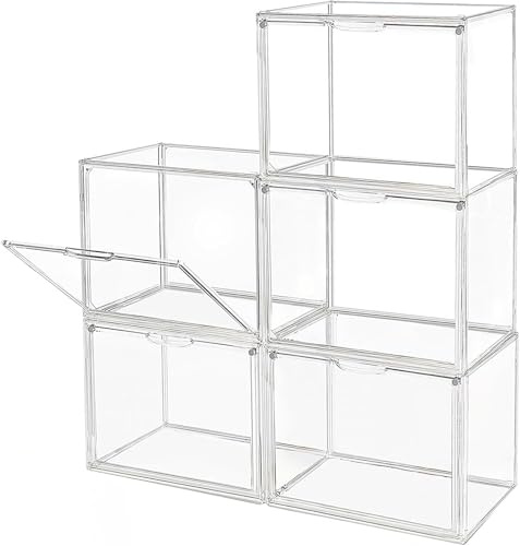 GUDEMAY Transparente stapelbare Kunststoffboxen mit Magnetverschluss | Staubdichte Aufbewahrung Acryl Vitrine Schaukasten Ideal für Figuren, Collectibles, Bücher, Schuhe (Transparent - 5er Set)