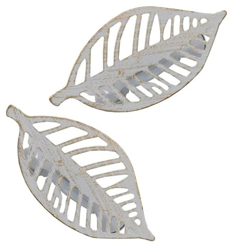 Embrasses, Pinces à Rideaux décoration en Metal, modèle Feuille de Couleur Blanc patiné et Or, 2 pièces