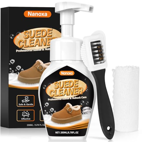 Nanoxa Suede Shoe Cleaner, No-Rinse Suede and Nubuck Cleaner Removes Dirt & Stains, Suede Shoe Cleaning Kit with Brush & Towel for Suede, Nubuck, Boots, Sneakers