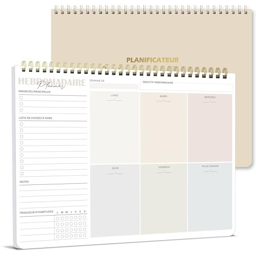 BIROYAL Planning Semaine A4, Bloc Planificateur Hebdomadaire & Agenda Semainier Français - 2026 Calendrier avec aperçu hebdomadaire et suivi des habitudes pour les rendez-vous