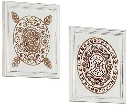 INLIFE Panneaux muraux sculptés à la Main 2 pcs MDF 40x40x1,5 cm