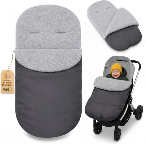 Saco Carrito Bebé Universal en Boucle: 90x45 cm – Saco de Invierno forrado suave de Ajuste Universal – lavable a 30 grados en la lavadora para Bebé y Niño Oeko-Tex Gris Oscuro