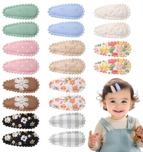 20 pinzas para el cabello de niñas, diseño floral, horquillas antideslizantes de tela a cuadros, accesorios para bebés (Estilo 2)
