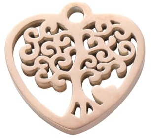 WRITWAA Ciondolo Fai da Te Cuore Albero della Vita in Acciaio Titanio Oro Rosa, Accessori Gioielli per Braccialetti e Collane, Decorazioni Personalizzate per Creazioni Artigianali