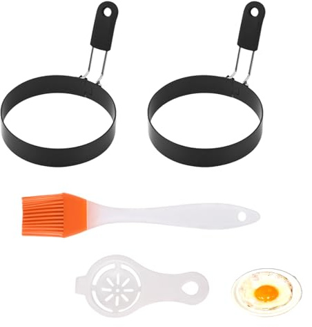 2 Pcs Egg Rings for Frying,Fried Egg Ring,Stainless Steel Egg Rings with Anti-Scald Folding Handle,Non Stick Fried Egg Mould,Eggs Shaper,Frying Molds for Household Kitchen Cooking Tool (Black)