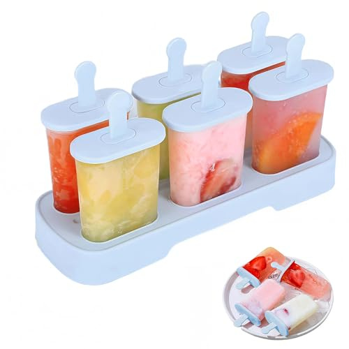 Eisformen Eis Am Stiel, 6 Fach DIY Eisformen BPA-frei | Wassereis Formen Wiederverwendbar Eisförmchen Individuelles Eis am Stiel, Spülmaschinenfest (Blau)