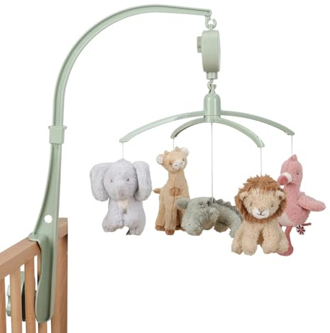 Little Dutch Musik Mobile - inklusive Spieluhr - mit Halterung für Babybett - für Babys ab der Geburt - Unisex - Safari Friends - grün