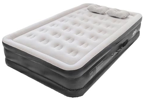 Harbour Housewares Double Airbed with Electric Pump - Raised 42cm Inflatable Air Mattress, Flocked Top Camping Bed for Guests, Sleepovers & Camping with Carry Bag - Black/Grey