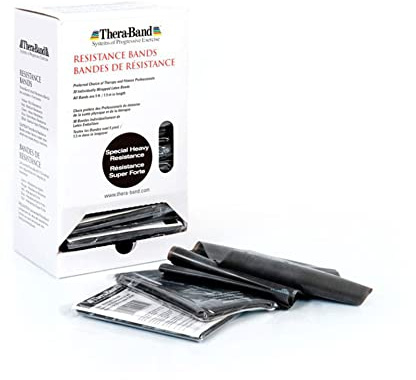 TheraBand Original Fitnessband Schwarz | 30 St. x 1,50m | Widerstandsbänder | Terrabänder | Gymnastikband | Stretchband | Heimtraining, Krafttraining, Rückenübungen, Therapie, Reha | 100% Naturlatex