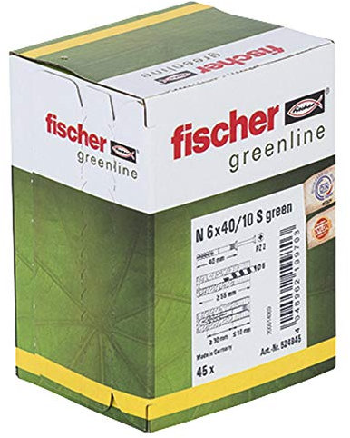 Fischer tasselli per chiodi N Green 6 x 40/10 S, 45 pezzi, 524845