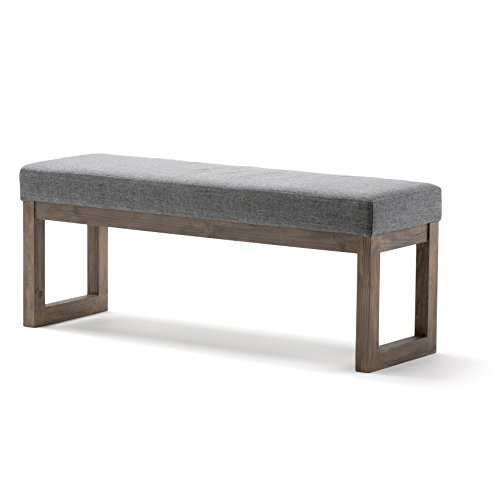 SIMPLIHOME Milltown Large Ottoman Bench - 44 inch Wide Upholstered Linen Look Fabric Rectangle Footstool Ottoman in Grey, Contemporary Bench for Bedroom or Entryway with Cushioned Seat, Assembled