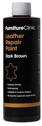 Furniture Clinic läderreparationsfärg och färg | självförseglande färgämne för snabb och enkel läderreparation | lämplig för soffor, bilstol, skor, handväska och mer – mörkbrun, 250 ml