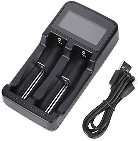 VBESTLIFE Black Portable Universal Battery Charger, PC Intelligent Portable Travel LCD Smart Display USB Double Charging Battery Charger for Ni-MH Ni-Cd AA AAA