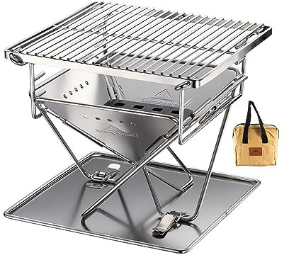 Campingmoon Tabletop Small Charcoal Grill Mini Portable Fire Pit 24.5 cm Stainless Steel with Carry Bag X-MINI-PRO