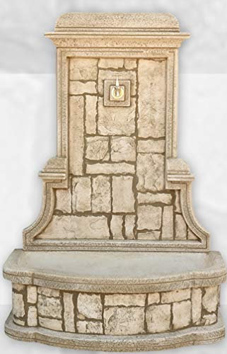 Fontaine murale modèle rustique, 78 x 48 x 115 cm, pour jardin, béton, pierre, avec robinet, fontaine décorative pour extérieur, poids : 103 kg, couleur : vert
