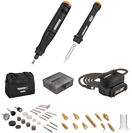 Worx Makerx WX988L Bastelwerkzeug-Kombi-Set – Drehwerkzeug + Holz- und Metallhandwerker, 2-teilig