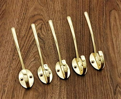 Türhaken für Hüte und Mäntel, poliertes Messing, 115 mm, 5 Stück