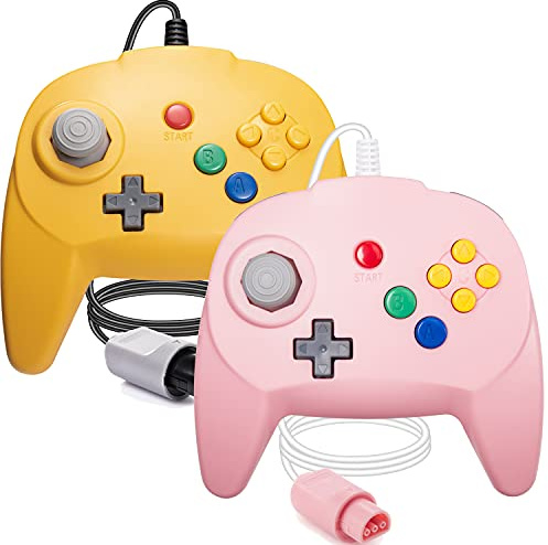 miadore 2 Pack N64 Controller Wired Game Pad Joystick Kompatibel mit N64 Console (rosa+gelb)