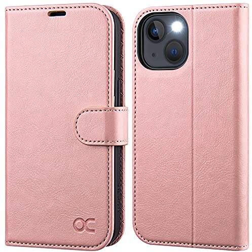 OCASE für iPhone 13 Hülle Handyhülle Premium PU Leder Pink | Kartenfach Magnetverschluss RFID Schutzhülle Klapphülle Handytasche Lederhülle Flip Case Cover Tasche Etui