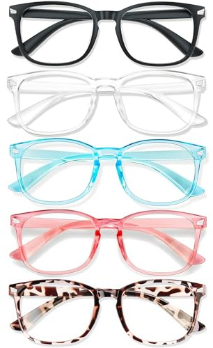 WINTOO Blue Light Glasses for Woman Men | 99% Blue Light Blocking Glasses for Computer Gaming TV Phone Screen Square Frame | Anti Eyestrain & UV Glare Protection - 5 Pair