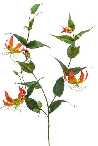 artplants.de Gloriosa Artificial WARIS Naranja-Amarillo, 120cm - Rama de Flor Decorativa