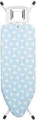 Brabantia - Ironing Board C - with Steam Iron Rest - Large & Foldable - Adjustable Height - Non-Slip Feet Cotton Cover - Child & Transport Lock - Fresh Breeze - 124 x 45 cm