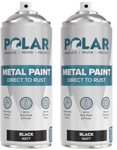 Polar Direct to Rust Metal Spray Paint, 2 x 400ml, Matt Black