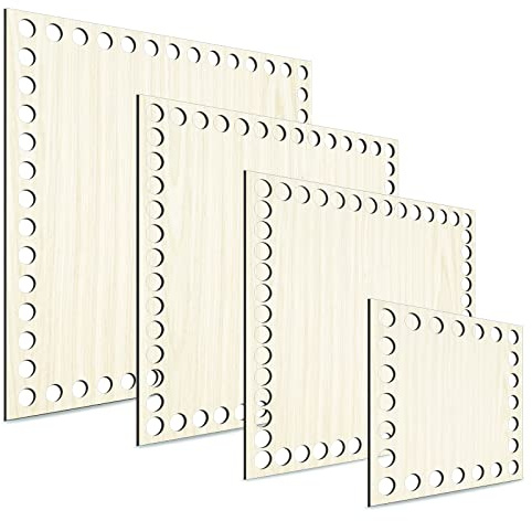 KOUHA Korbböden zum Häkeln 4 Stück Naturholzkorbboden Quadrat 10/15/17/20cm | Holzboden zum Häkeln Crochet Basket Holzbasis für DIY Korbflechten Naturholzkorbboden Quadrat Holzboden zum Häkeln