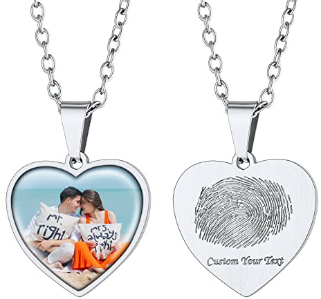 Supcare Damen Fingerabdruck Halskette Edelstahl Emorial Schmuck Frauen Liebe Custom Personalisierte Namen Anhänger mit Wunschetext Foto Kette Hund Gravur Memorial Kette für Herren