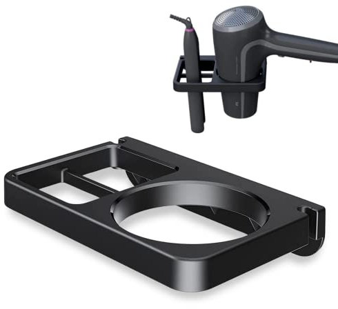 Hair Dryer Holder for Wall Hair Dryer Hair Straightener Wall Hanging Hair Dryer Holder Wall Mounted Tool Holder Bathroom Wall Organizer For Blow Dryer Black Hair Dryer And Straightener Holder