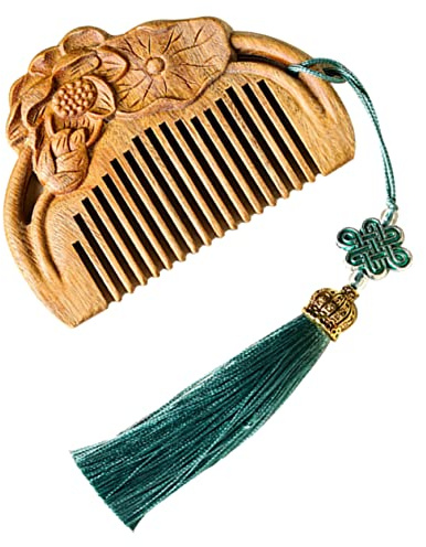 Lurrose Geschnitzter Sandelholz Haarkamm Mit Lotusblumenmotiv Ergonomischer Holzkamm Für Kopfhautmassage Und Entgiftung Leicht Tragbar Für Tägliche Haarpflege